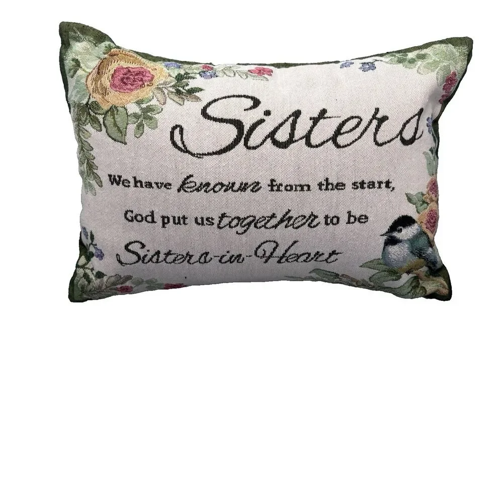 Vintage Style Sister Tapestry Throw Pillows Set of 2 Floral Roses Bird Cottageco